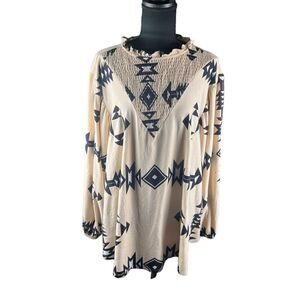 Lularoe Clara xl babydoll smocked boho Aztec print western flowy blouse